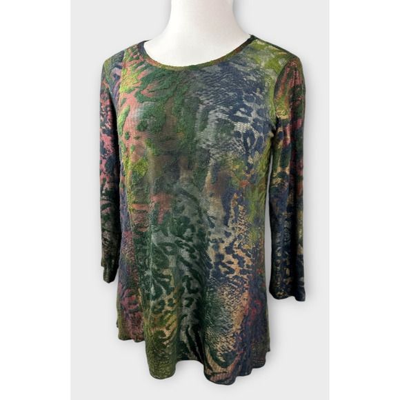 Ali Miles Mossy Print Textured Burnout Blouse Earth Tones Women's Size Medium - Picture 11 of 11